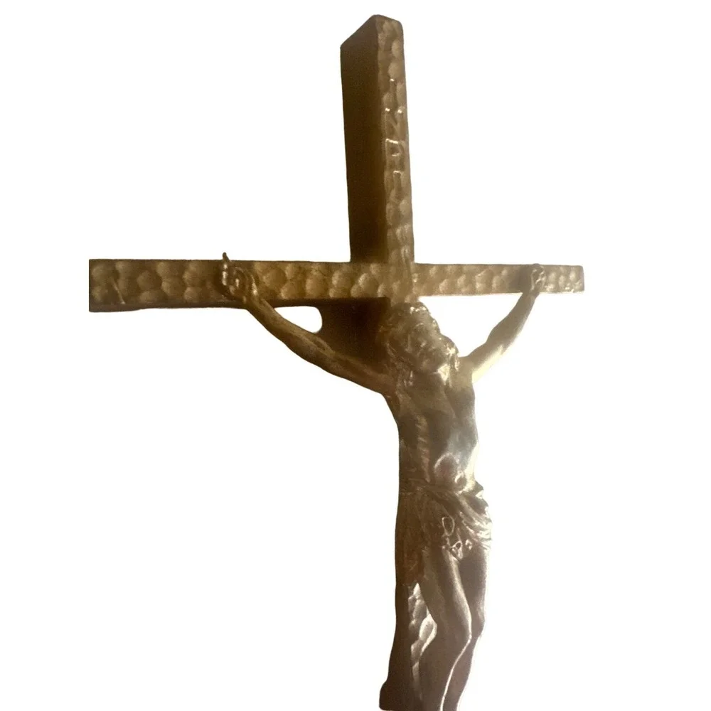 Unbranded Crucifix Wall Cross Gold Jesus Christ Hammered Metal Religious Decor